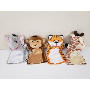 Melissa & Doug Zoo Animal Plush Hand Puppets Elephant Giraffe Tiger Monkey Lot 4